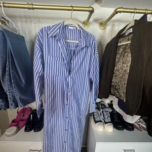 Blue Striped Shirt Dress